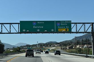Interstate 215 ends just north of Devore Road in San Bernardino, CA.