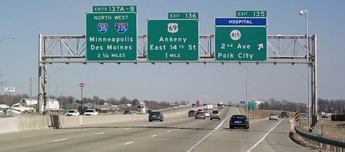 I-35/80 east at Iowa 415 - Des Moines, IA