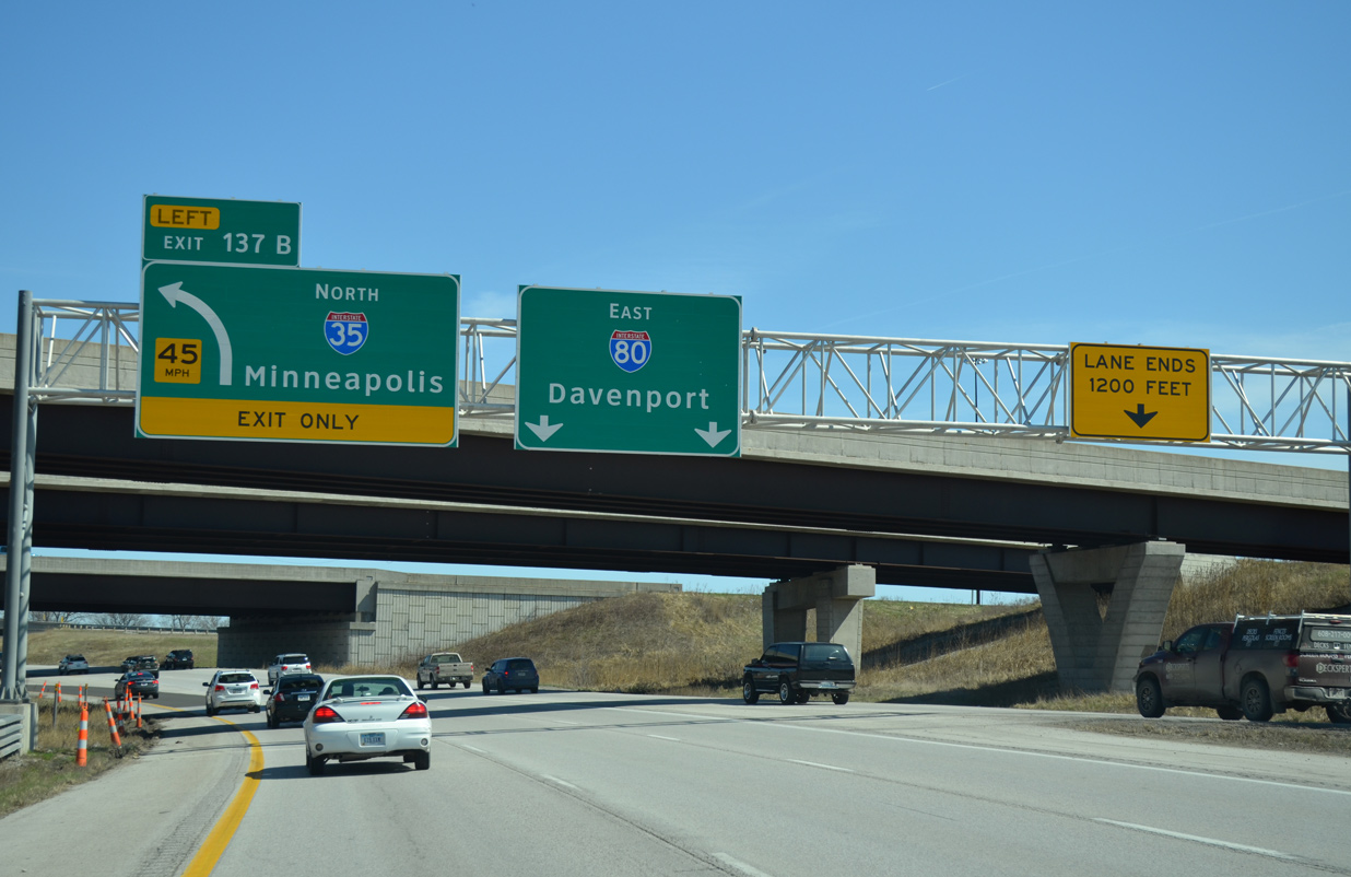 I-35/80 east at the Northeast Mixmaster Interchange with I-235