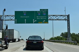 I-35/80 east at the Northeast Mixmaster Interchange with I-235