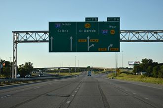 Updated coverage of the north end of Interstate 235 at the reconfigured systems interchange (I-135 Gold North Junction Project) with I-135, K-96 and K-254 with photos from July 12, 2026. Also replaced five photos at the south end, where the signage is the same as in previous years.