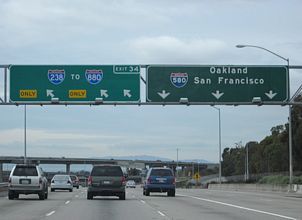 I-580 west at Interstate 238 and California State Route 238 in Hayward