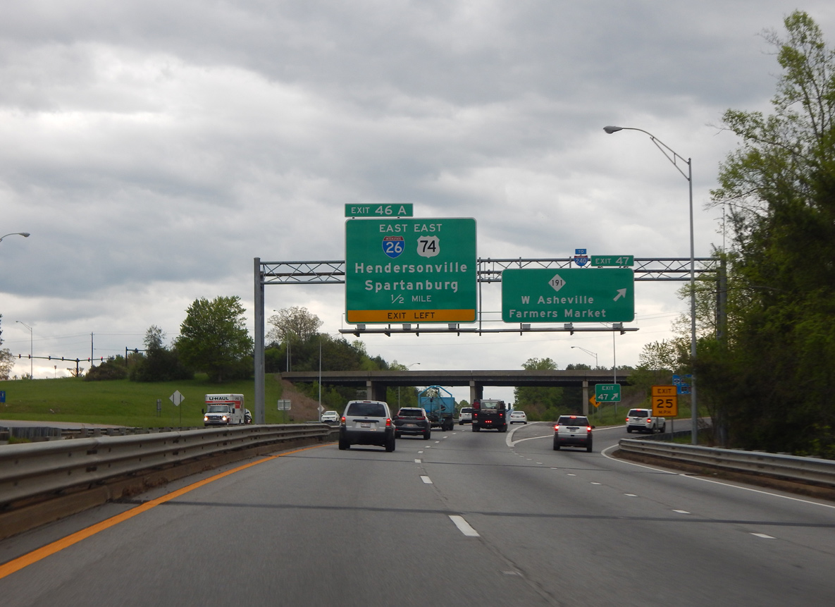 Interstate 40 west at NC 191 to I-26/240 north into Asheville, NC