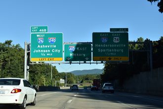 I-40/US 74 east a half mile ahead of I-26/240 in Asheville, North Carolina.