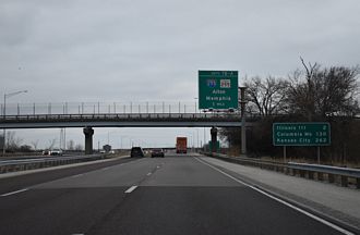 Sand Rd spans I-270 one mile east of Exit 7 to I-255/IL 255