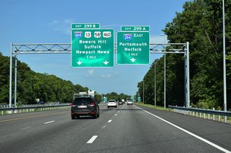 I-64/Hampton Roads Beltway one mile from I-264/664 in Chesapeake, VA