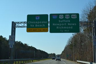 I-264 west at I-64/664 - Bowers Hill, VA