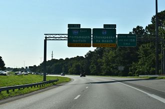 I-664 south one mile from I-64 to Chesapeake and I-264 East to Norfolk