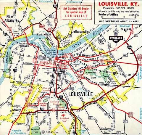 1961 road map of Louisville, Kentucky