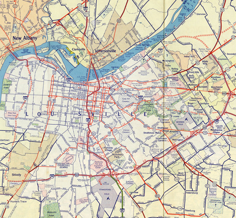 1965 road map of Louisville, Kentucky