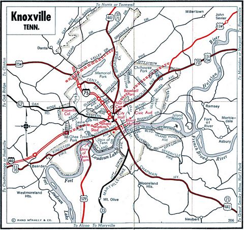 1964 road map of Knoxville, Tennessee