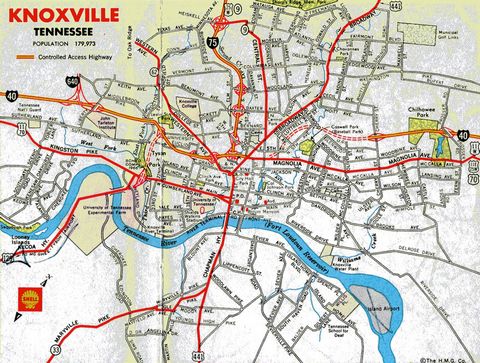 1965 road map of Knoxville, Tennessee