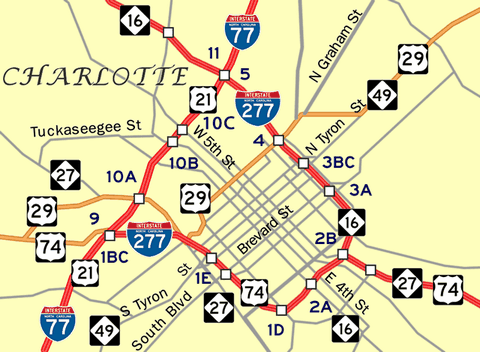 I-277 Charlotte, North Carolina Map