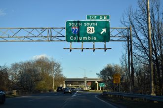 I-277/NC 16/Brookshire Freeway south at I-77/US 21 south in Charlotte.