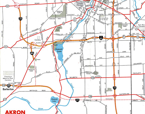 1966 road map of Akron, Ohio