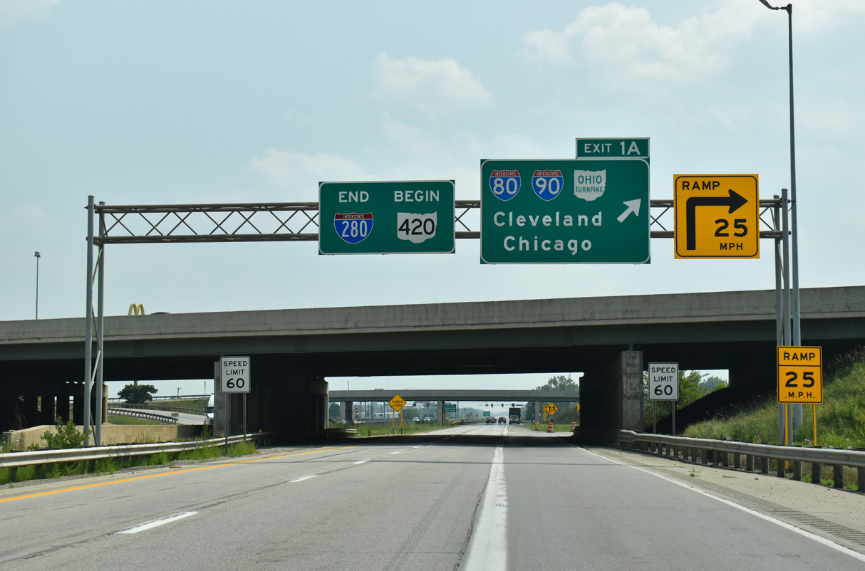 I-280 south at I-80/90/Ohio Tpk - Lake Twp