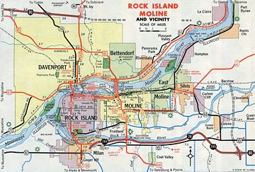 Quad Cities inset – 1964 Iowa Official Highway Map