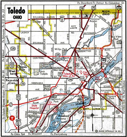 1966 road map of Toledo, Ohio
