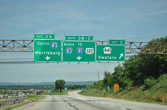 I-283 north at I-83/US 322 - Swatara Twp, PA
