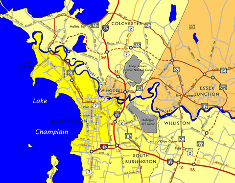 Road map of Burlington, Vermont