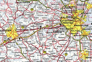 Worcester, Massachusetts area – excerpt from the 1962 Rand McNally North American Road Atlas