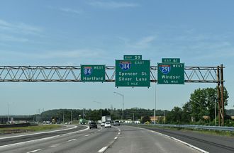 Interstate 84 West at I-291 and I-384 in Manchester, Connecticut