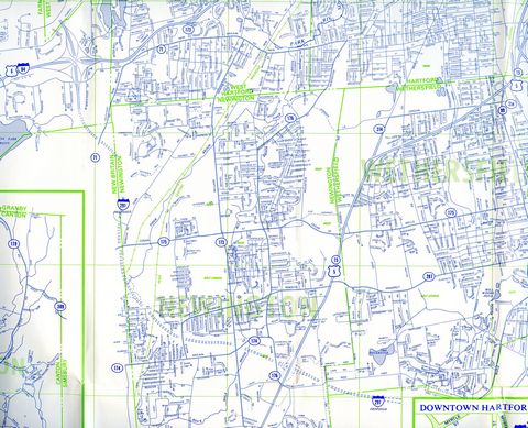 1976 Hartford Chamber of Commerce map showing unbuilt I-291.