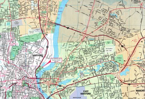 1994 Gousha map of I-291 between Windsor and Manchester, CT.