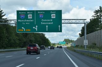I-93 North at Interstate 291 and New Hampshire Route 101 at Manchester