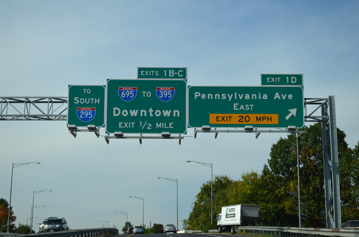 D.C. Route 295 south at Pennsylvania Avenue, a half mile ahead of I-295/695.