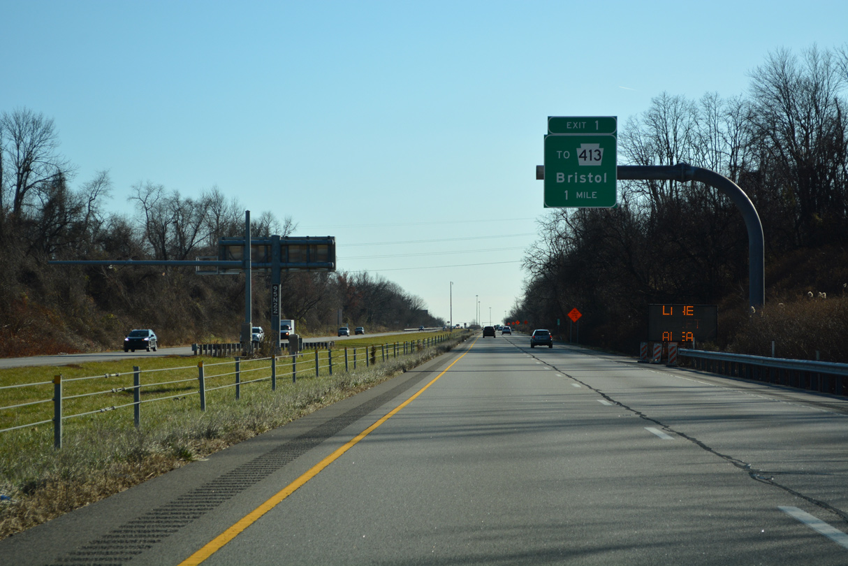 I-295 west one mile from PA 413/I-95 in Middletown Twp, PA.