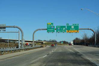 I-95 north at the ramps (SR 8005) to PA 413, one mile from I-295 in Bristol Township.