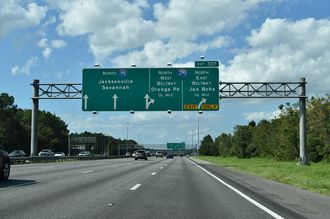 I-95 north to I-295 (West Beltway) north leads to Orange Park, Florida.