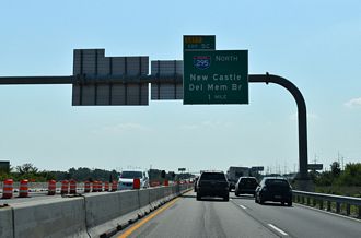 I-95 south ahead of I-295 during the I-95 Restore the Corridor project in Delaware.