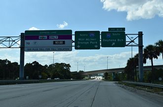 Exit 61 A parts ways with I-295 south for I-95 south to Daytona Beach and Miami, Florida.
