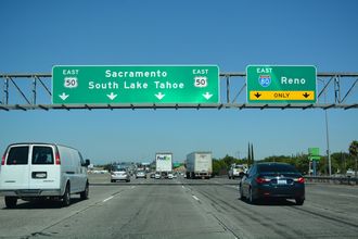 I-80 East at U.S. 50 and Unsigned Interstate 305 in Sacramento, California