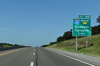One mile ahead of IH 335 on IH 44/Turner Tpk west