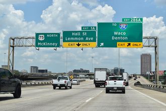 Interstate 345 North at Woodall Rodgers Freeway in Dallas, Texas