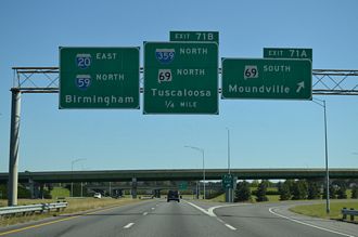 I-59/20 north at I-359/US 11-SR 69 - Tuscaloosa, AL