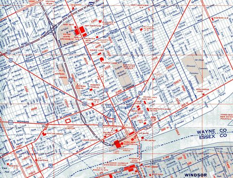 1961 map of Downtown Detroit, Michigan