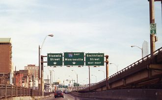I-279 south at I-376/Ft Pitt Bridge - 2001