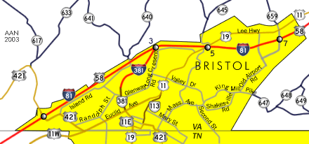 I-381 Bristol, Virginia Map