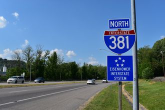 The beginning of Interstate 381 North in Bristol, Virginia