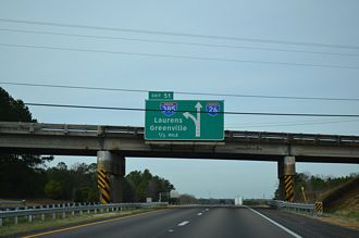 I-26 west at I-385 - Clinton, SC