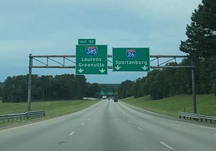 I-26 west at I-385 - Clinton, SC