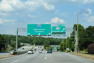 The southbound beginning of Interstate 385 in Greenville, South Carolina