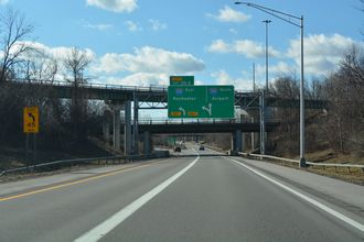 New York Route 390 South at Interstate 390 and I-490 at Gates