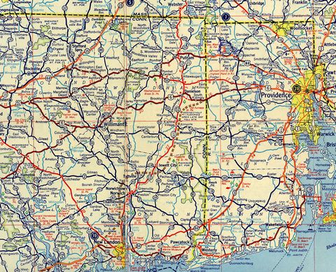 1957 maps showing the Connecticut Turnpike under construction north of New London.