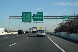 I-95 north two miles ahead of I-395 in Baltimore, Maryland.