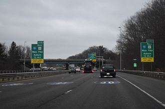 I-290 west ahead of Exit 12 A for Route 12 and I-90 in Auburn, MA.